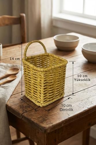 Alternative view of BUFFER Kare Hasır Dokulu Plastik Kaşıklık ve Çatallık, Askılı Kendiliğinden Tutmalı Çok Amaçlı Mutfak Organizeri, 10x10x14 cm