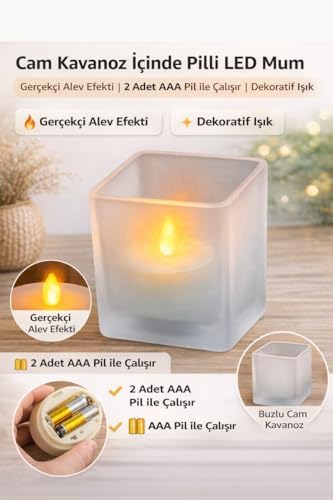 Alternative view of Cam Kavanoz İçinde Pilli LED Mum | Gerçekçi Alev Efekti | 2x AAA Pil ile Çalışır (Piller Dahil Değildir) | Dekoratif ve Güvenli Işık