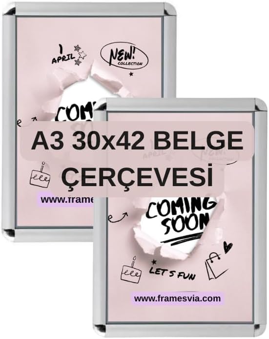 2 Adet A3 Belge Çerçevesi 30x42 Aç Kapa Rondo Köşeli Duvar Montajlı Çerçeve Afiş Diploma Sertifika Duyuru İlan Çerçevesi İşyeri Ofis Kurum (2 ADET)