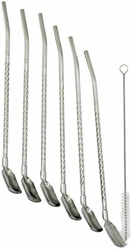 Paslanmaz Çelik Kaşıklı Pipet Seti, 6 Adet Pipet ve 1 Temizleme Fırçası, 7 Parça