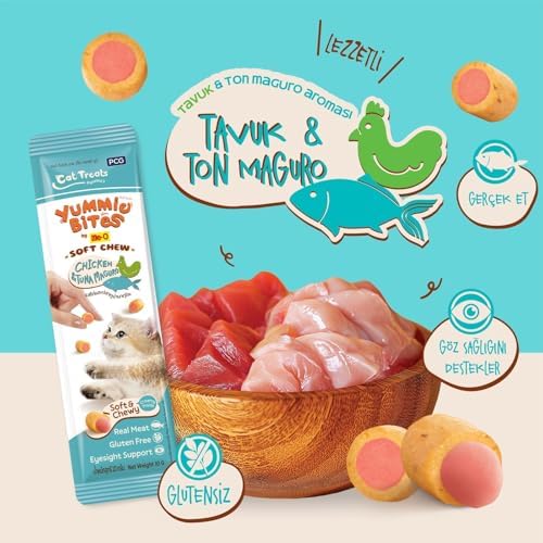 Yummie Bites Yumuşak Çiğnenebilir Kedi Ödülü Tavuk ve Mavi Yüzgeçli Orkinos Aromalı