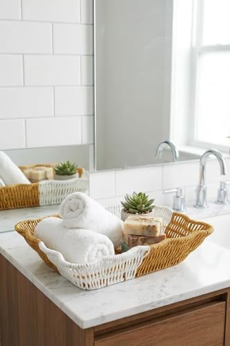 BUFFER Dikdörtgen Çift Renkli Plastik Sepet, Ekmek ve Meyve Sepeti, Çok Amaçlı Banyo ve Mutfak Düzenleyici, 28x22x7 cm, 3 Parça