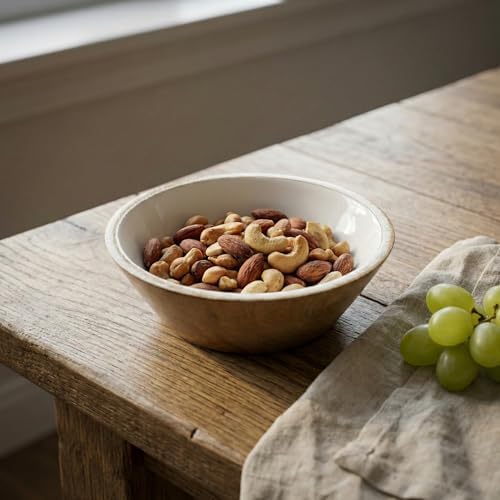 Mango Ağacı Kase - İçi Krem (Enamel) Kaplama 13 cm Dekoratif Ahşap Sunum Kasesi - Leke Tutmaz Sosluk, Çerezlik ve Dondurmalık, Çerez ve Sosluk İçin Doğal Kase (1 Adet)