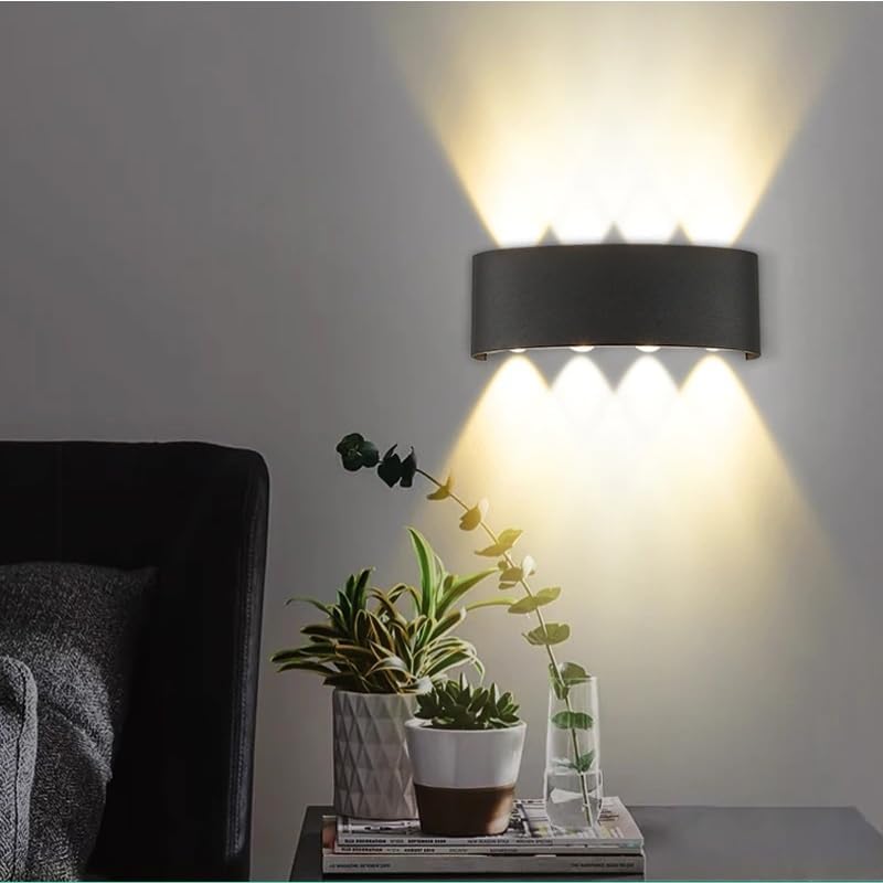 Alternative view of 15W Dekoratif Çift Yönlü LED Duvar Apliği - 8 LED’li Modern Tasarım, Kapri Dış ve İç Mekan Aydınlatma Lambası, (Siyah Kasa) (Gün Işığı)