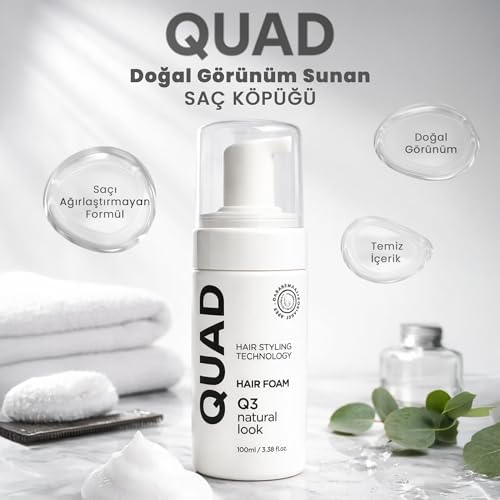 QUAD Hair Styling Technology Q3 Saç Köpüğü, Doğal Görünüm, Bukle Belirginleştirici Foam Styler, 100ml
