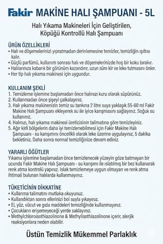 Makine Halı Şampuanı 5 Litre - Tüm Makinelere Uygun Halı Deterjanı - Üstün Leke Çıkarma