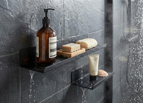 2'li Yapışkanlı Siyah Metal Banyo Rafı Seti – Suya Dayanıklı Paslanmaz Çelik Duş Organizeri – Delmeden Duvara Monte Şampuanlık Sabunluk Raf – Modern Mat Siyah Duş Rafı Takımı(2 Li Raf)
