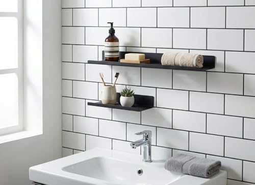 Alternative view of 2'li Yapışkanlı Siyah Metal Banyo Rafı Seti – Suya Dayanıklı Paslanmaz Çelik Duş Organizeri – Delmeden Duvara Monte Şampuanlık Sabunluk Raf – Modern Mat Siyah Duş Rafı Takımı(2 Li Raf)