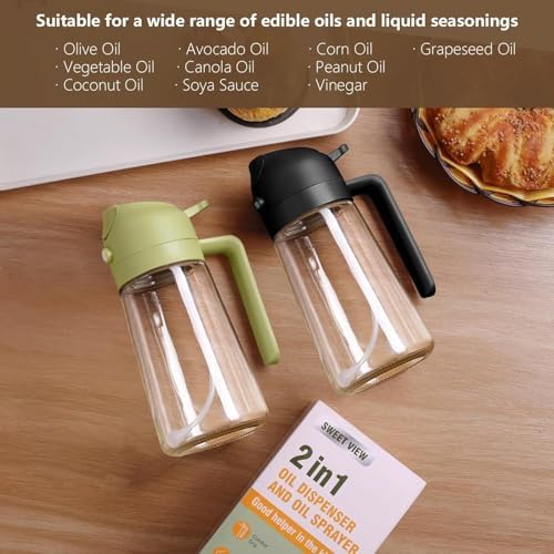 Alternative view of 2’si 1 Arada Yağ Püskürtücü & Dökücü 470 ml – Airfryer Uyumlu Cam Yağ Spreyi – Zeytinyağı, Sirke ve Salata İçin – Yağ Tasarrufu Sağlayan Sprey Şişe (siyah)