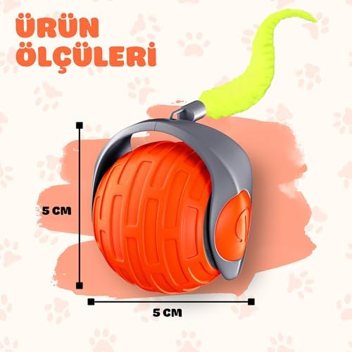 Alternative view of Akıllı Kedi Oyun Topu - Otomatik Yuvarlanan İnteraktif Kedi Oyuncağı - Şarj Edilebilir Evcil Hayvan Oyun Arkadaşı - Farklı Hız ve Oyun Modları - Led Işıklı - Tüylü Kovalama Kuyruğu (Turuncu)