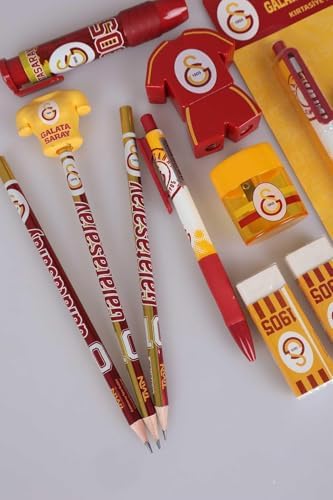 Lisanslı 12 Parça Kırtasiye Seti, Cep Defteri Hediyeli, Silgi Tepeli Kurşun Kalem, Kırmızı