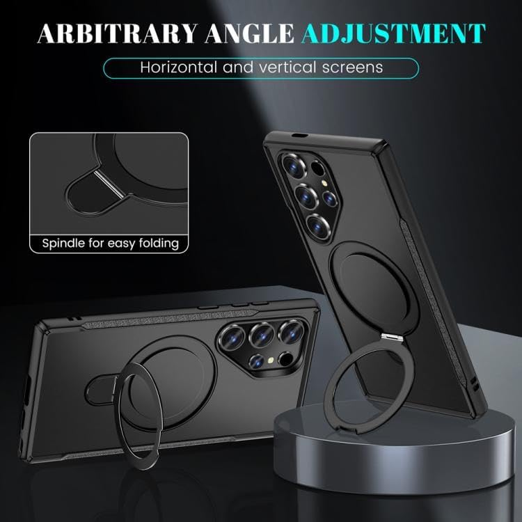 Galaxy S26 Ultra için Kılıf Mag-Military Katlanabilir Halka Stantlı [MagSafe ile Uyumlu] S26 Ultra Kılıfı PC+TPU Rugged Tasarımlı Güçlü Manyetikli S26 Ultra Kılıf (Siyah)