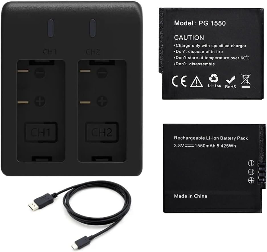 Akaso Brave 8 Aksiyon Kamera Bataryası 2 Batarya + 2'li Şarj Adaptörü