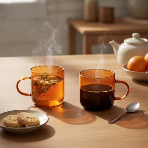2'li Borosilikat Cam Kupa Seti - 380 ml Dayanıklı Renkli Kahve ve Çay Bardağı - Kurşunsuz Ekolojik (2 Adet) (Bal Rengi) ve Füme Renk Seçenekleri ((Bal Rengi) - 2 ADET)