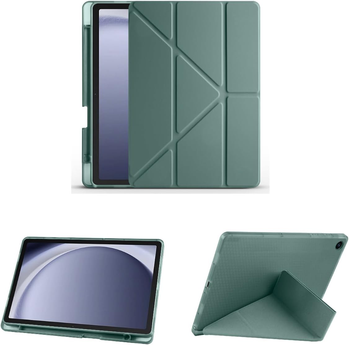 - Galaxy Tab A9 Sm-X110 8.7 inç ile Uyumlu Kılıf Kalem Bölmeli Smart Standlı Uyku Modlu Kapak - Yeşil 2