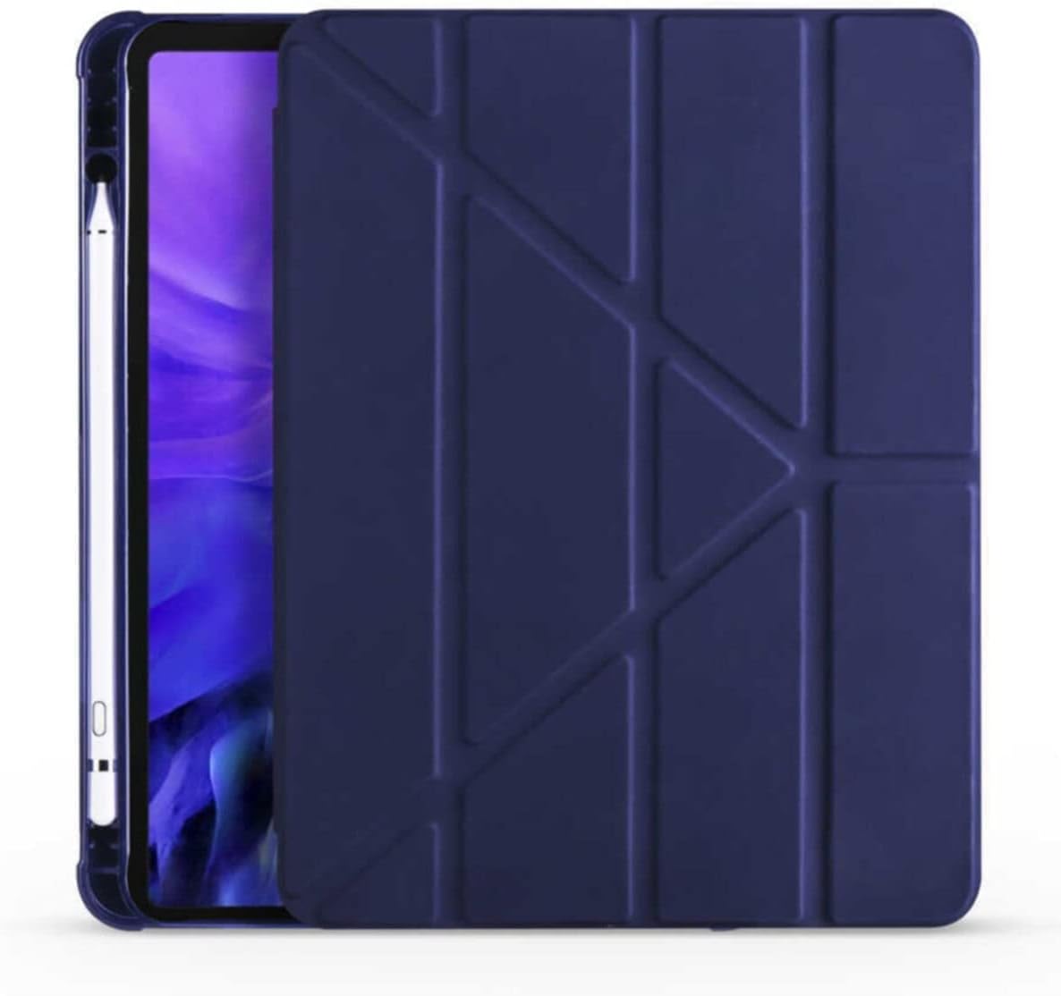 - Galaxy Tab S6 Lite P610 ile Uyumlu Standlı Kalem Bölmeli Tri Folding Tablet Kılıfı Lacivert 2