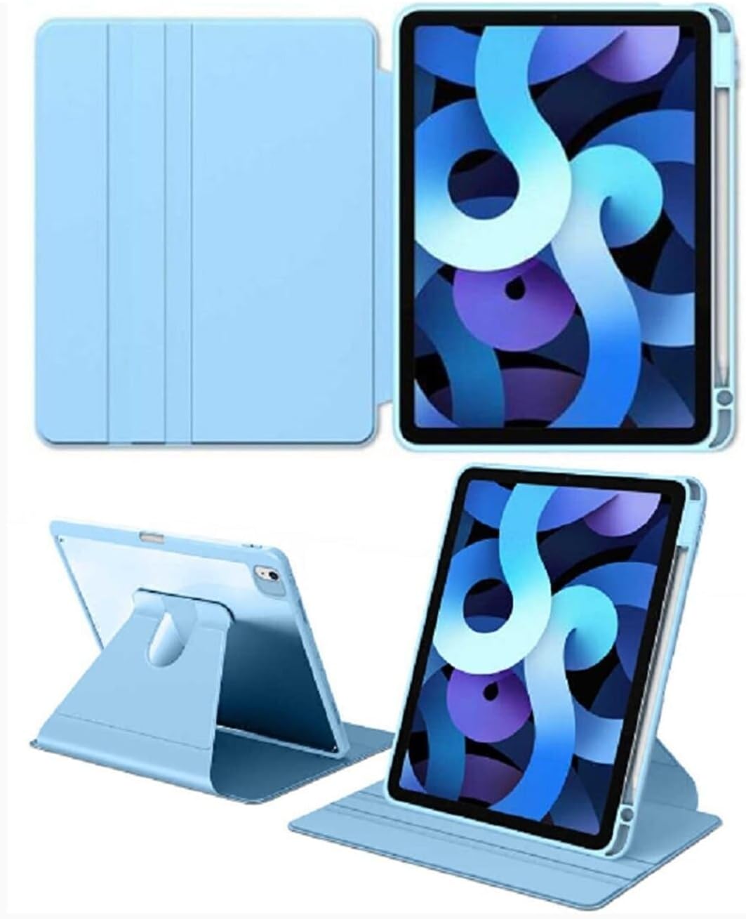 Alternative view of - ile uyumlu Ipad 10.9 10.nesil Kalem Bölmeli Kılıf Kapaklı Dönebilen Arkası Şeffaf Kapak Açık Mavi