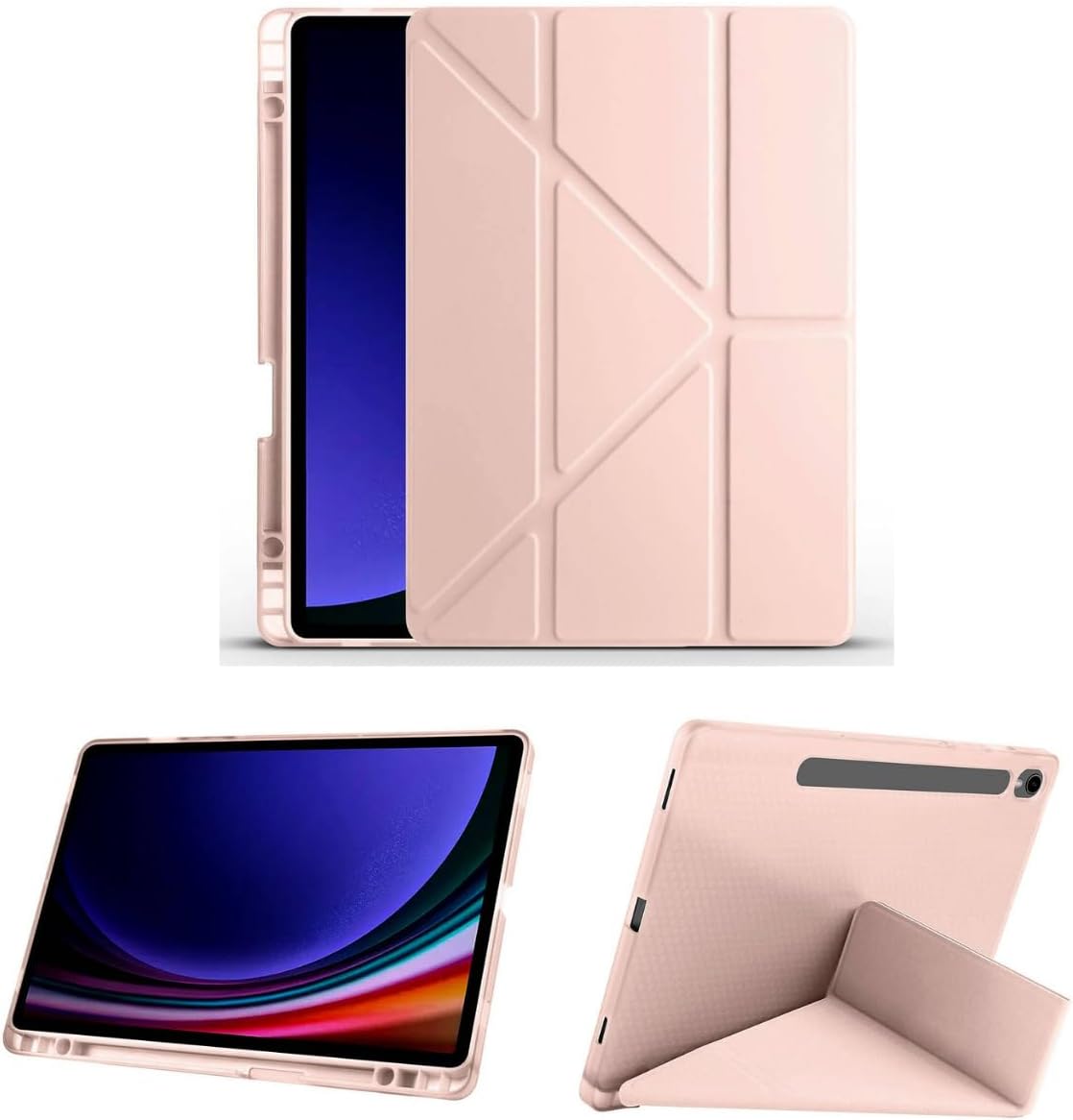 - Galaxy Tab S9 / Tab S9 FE ile Uyumlu Kılıf Kalem Bölmeli Standlı Yumuşak Kapak Sm-x710-Sm-X510 - Pembe