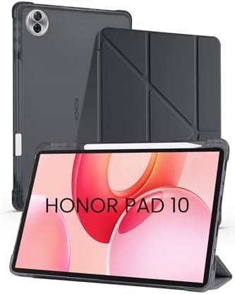 - Honor Pad 10 12.1 inç ile Uyumlu Standlı Kalem Bölmeli Uyku Modlu Akıllı Tablet Kılıf Kapak - Siyah