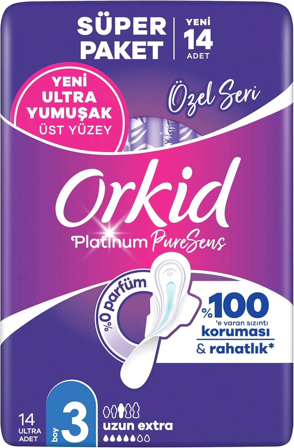 Orkid Platinum Hijyenik Ped Uzun (Boy 3) 14 Adet Ped