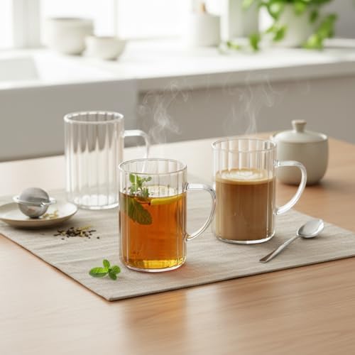 3'lü Borosilikat Cam Kupa Seti - 300 ml Dayanıklı İnce ve Hafif Çay/Kahve Bardağı - Kurşunsuz Ekolojik (3 Adet)