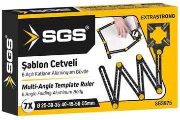 SGS Çok Açılı Şablon Cetveli, 6 Açılı Katlanır Alüminyum Gövde, Ayarlanabilir Pozisyon Cetveli, Model SGS975