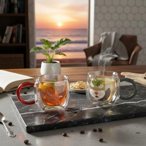 Alternative view of Çift Cidarlı Hayvan Figürlü Cam Kupa - 280 ml - Karışık Renklerde Sürpriz Gönderim (Asorti) - Dayanıklı Borosilikat Tasarım Bardak (1 ADET)