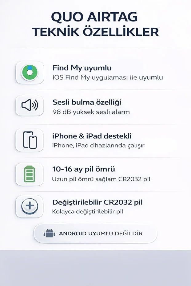 AirTag Find My Uyumlu Akıllı Takip Cihazı 98 dB Sesli Alarm iPad Uyumlu