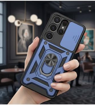 Alternative view of - S26 Ultra ile uyumlu Galaxy İçin Sürgülü Korumalı Yüzüklü Standlı Magnetic Tpu Tank Kapak - Lacivert