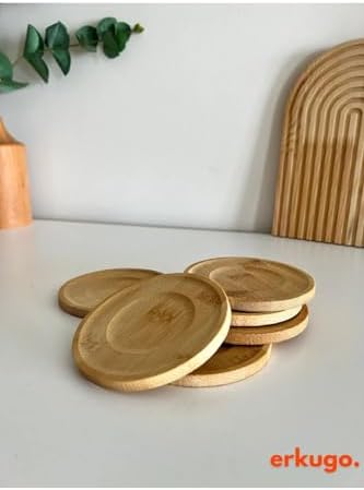 6 Adet Yuvarlak Bambu Çay Tabağı, Bardak Altlığı, Fincan Tabağı BAMBU