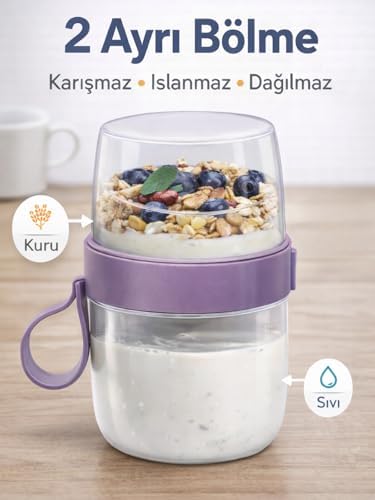 Alternative view of Beylini 3 lü Set Taşınabilir Kaşık+Çatal Kapaklı Yoğurt Müsli Granola Yemek Diyet Saklama Kabı and Go Bardak Kahvaltı Salata Hazırla Çık