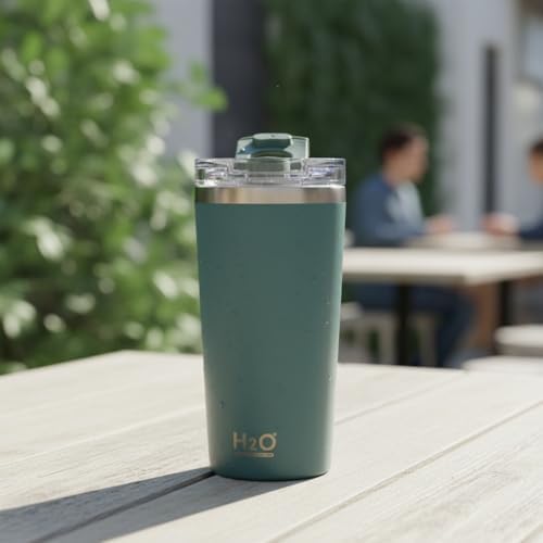530 ml Pipetli ve Ağızlıklı Çelik Termos Kupa - Çift Fonksiyonlu Kapak - /Soğuk Tutan Seyahat Bardağı (Travel Mug) - 4 Farklı Renk Seçeneği (YEŞİL)