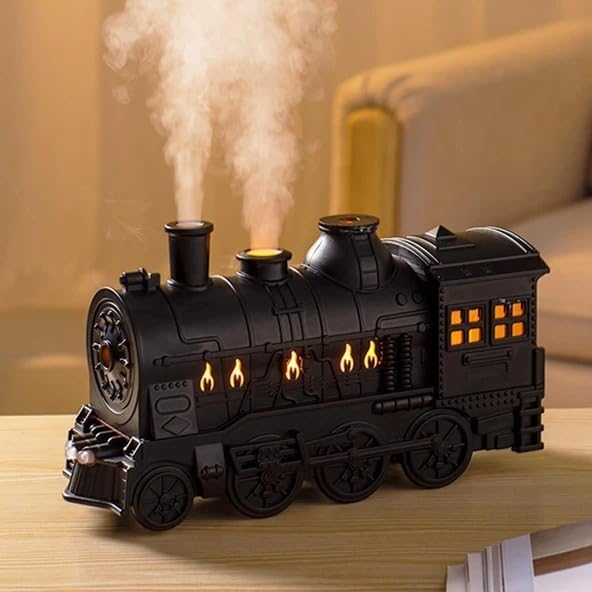 Alternative view of Buhar Treni Görünümlü 300ML Hava Nemlendirici Difüzör | Çift Nozullu Güçlü Soğuk Buhar | Dekoratif Masaüstü Ofis ve Yatak Odası Nem Makinesi | 24cm x 13cm | TD77 (Siyah)