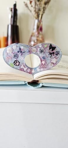 Reçine Sayfa İşaretleyici, Çiçek ve Kelebek Desenli, Pembe ve Mor Glitter, El Yapımı Kitap Ayracı