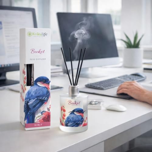 Alternative view of Buket Reed Diffuser Oda Kokusu 50 ML, Çubuklu Ortam Kokulandırıcı, Uzun Süre Kalıcı Ev Ofis Banyo Salon Koku Difüzörü, Dekoratif Cam Şişe Aromaterapi Ev Parfümü