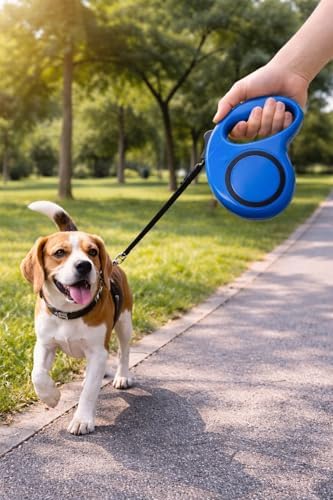 5 Metre Otomatik Geri Sarımlı Köpek Gezdirme Tasması, Dayanıklı Retractable Pet Leash, Ergonomik Kaymaz Tutma Sapı, Güçlü Metal Klips, Küçük Orta Irk Evcil Hayvanlar İçin (Mavi)