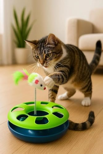 Çıngarak Toplu Yaylı Fareli Kedi Çember Oyuncağı Eğlence Aksesuarı Kedi Oyun Çemberi YEŞİL