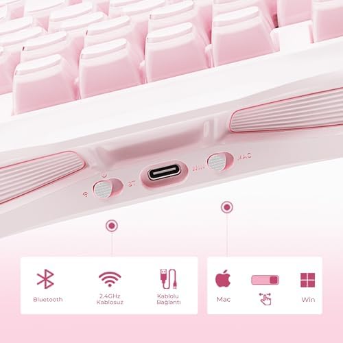 Alternative view of Mercury K1+M1 Pro Kablosuz Rgb Işıklı Mekanik Q Gaming Klavye ve Optik Mouse Seti, Sakura Pink