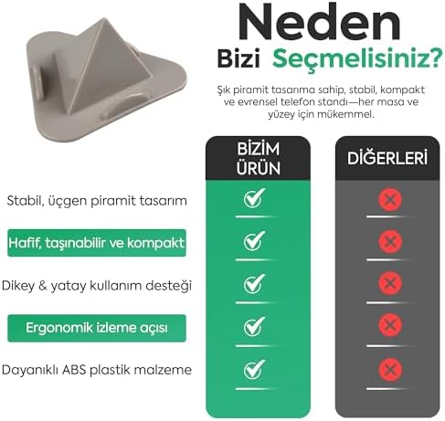 10’lu Set Masaüstü Telefon Standı – Tablet Uyumlu, 3 Açılı Piramit Tasarım, 4–11 İnç
