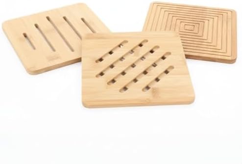 AmberHaus%100 Doğal Bambu Kare - 16x16 cm Dayanıklı Ahşap Tencere ve Çaydanlık Altlığı - (3 Farklı Desenden 1 Adet Gönderilir)