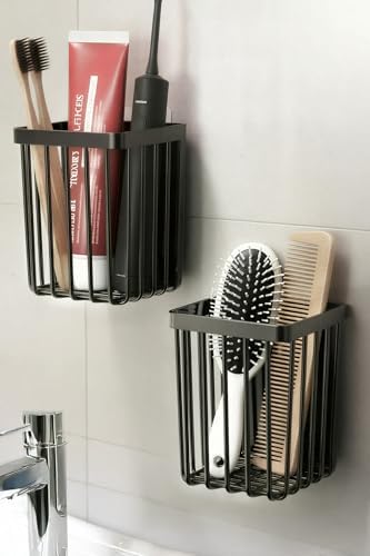 Alternative view of 2'Li Set Yapışkanlı Diş Fırçalık, Saç Fırçası Tarak Düzenleyici, Banyo Düzenleyici Banyo Rafı Siyah