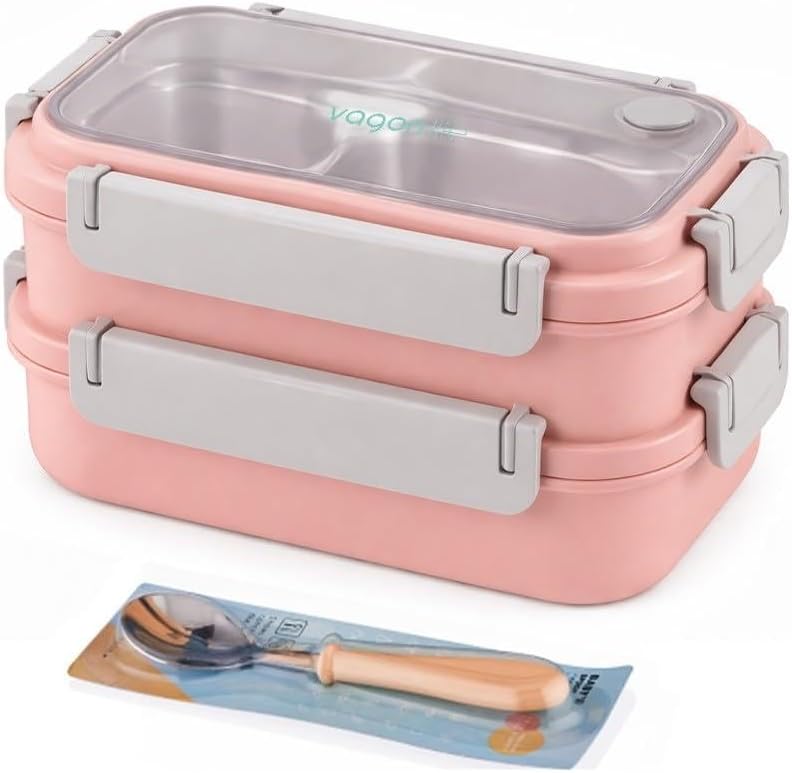 Alternative view of 1200 ML İki Kat Üç Bölme Paslanmaz Çelik Bento Lunch Box Yeni Nesil Sefer Tası Çelik Kaşıklı -22FF15