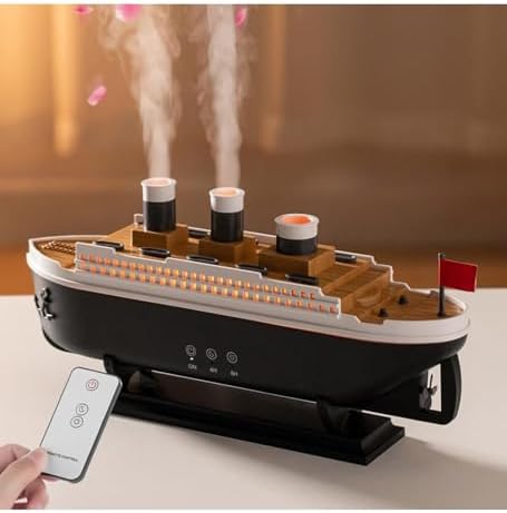 Uzaktan Kumandalı Titanic Tasarımlı Nostaljik Gemi Şeklinde Aroma Difüzörü ve Hava Nemlendirici 250ml LED Işıklı Ultrasonik Buhar Makinesi Dekoratif Masaüstü Ortam Nem Cihazı | 299