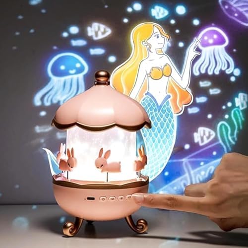 Alternative view of ’s Carousel Gece Lambası Projeksiyonlu Müzikli Tasarım | Kablolu 5V USB Çalışma | Tavşan Figürlü Döner Işıklı Çocuk Odası Yıldız Tavan Projektör Gece Işığı | WH-E11