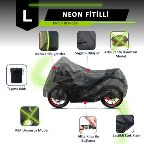 Alternative view of Neon Fitilli Motosiklet Brandası, Neon Fitilli Motor Örtüsü. Arka Çanta ve Kilit Uyumsuz. (Siyah, L)