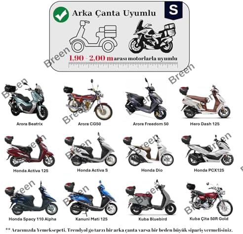 Neon Fitilli Motosiklet Brandası, Neon Fitilli Motor Örtüsü. Arka Çanta Uyumlu, Kilit Uyumsuz. (Siyah, S)