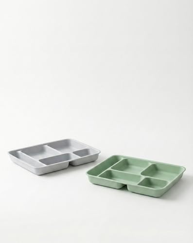 Alternative view of 2 Adet 5 Bölmeli Servis Tabağı ve Tabldot Seti - BPA İçermez, Çok Amaçlı Kahvaltı, Diyet, Çerez ve Sunum Tabağı - Kırılmaz Piknik Seti (31x21 cm) - Gri ve Yeşil