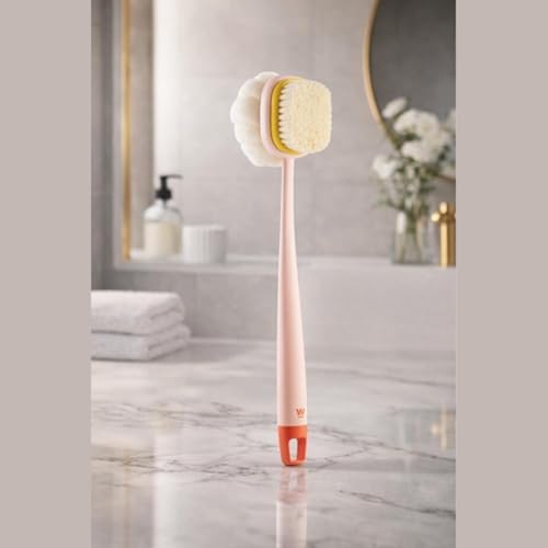 Duş Fırçası Lif Uzun Saplı Çift Taraflı Duş Fırçası Kıl ve Lifli Masaj Etkili Vücut Temizleme Peeling Fırçası Sırt ve Cilt Bakımı İçin