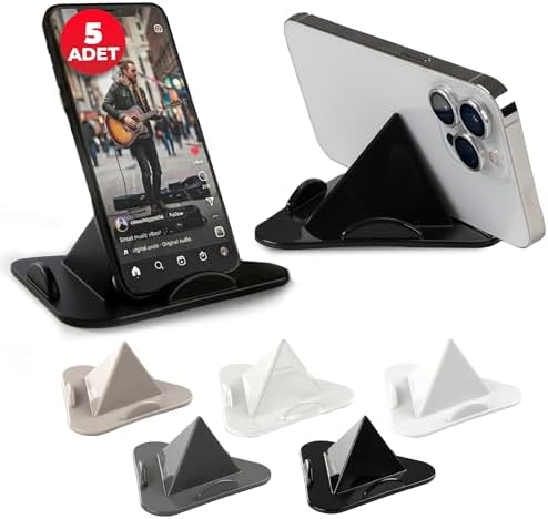 5’li Set Masaüstü Telefon Tutucu Stand – Tablet Uyumlu, 3 Açılı Piramit Tasarım, 4–11 İnç