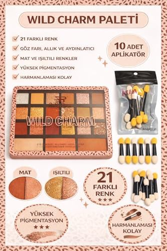 Alternative view of Charm 21 Renkli Göz Farı Paleti, 10 Adet Çift Taraflı Aplikatör Seti, Mat ve Işıltılı Far, Yüksek Pigmentasyonlu Profesyonel Makyaj Paleti, Günlük ve Gece Makyajı İçin